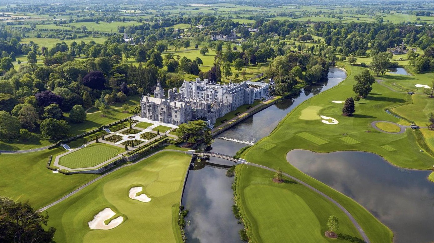 Adare Manor - Aerial exterior, golf course & river